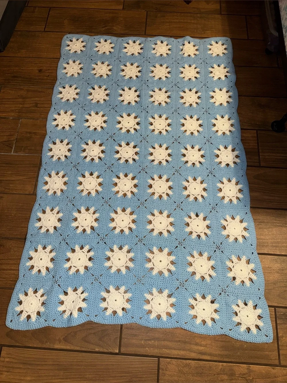 Handmade blue crochet throw afghan blanket